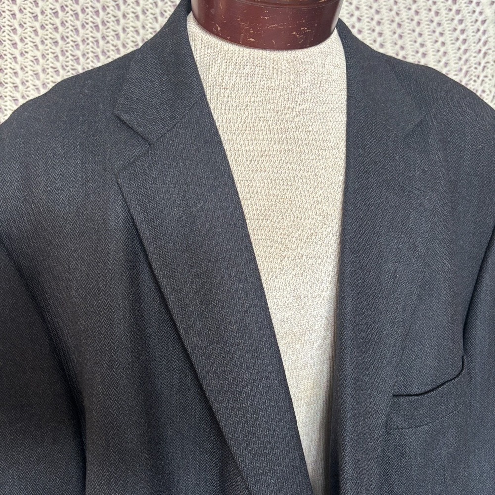 Joseph Feiss Soft Lambswool Heringbone Blazer Sport Coat Mens 56R Charcoal Gray